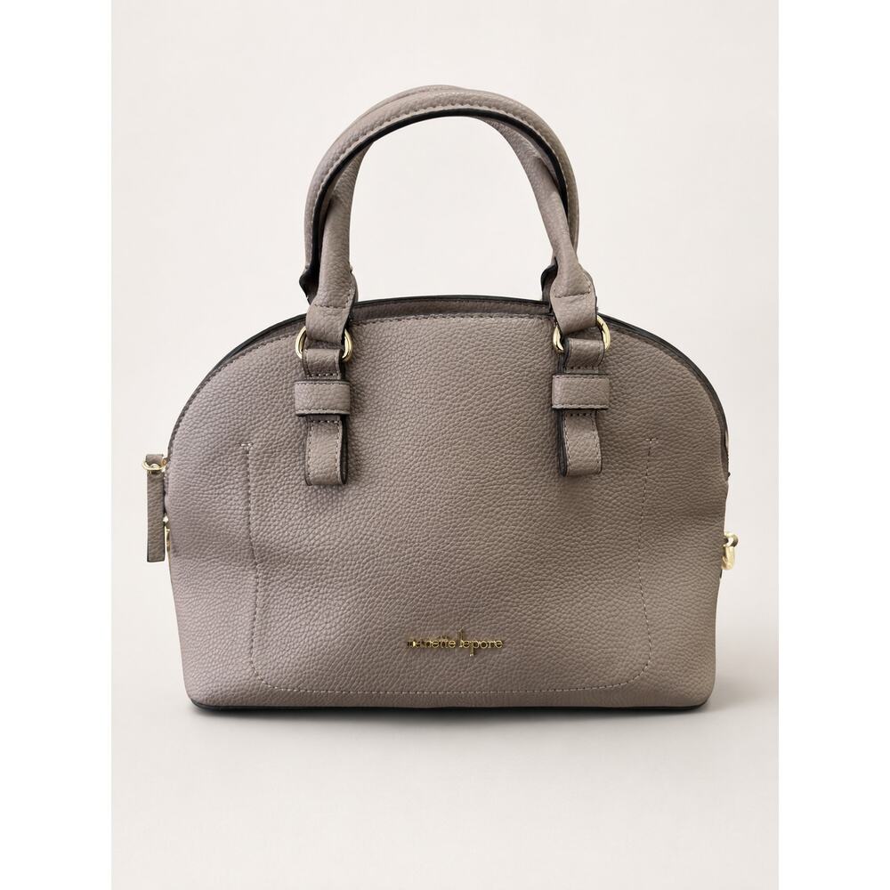 Nanette Lepore Beige Pebbled Leather Dome Satchel Handbag Gold Tone Hardware